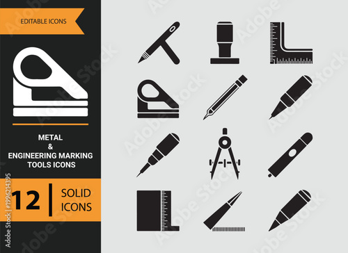 Metal Engineering Marking Tools Solid Icons for Fabrication