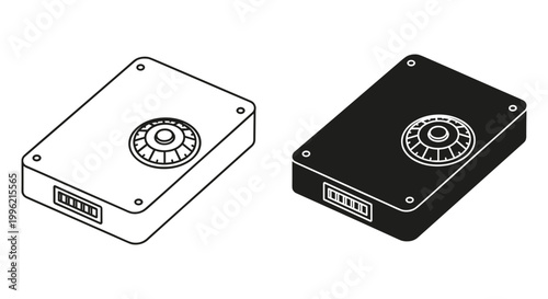 Isometric safe lock box vector icons, black and white security vault storage containers, mechanical combination dial lock hardware graphics