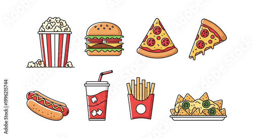 Collection of popular fast food items and snacks.