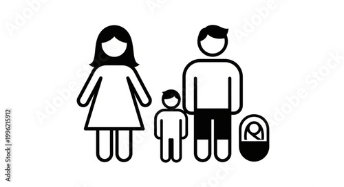 Family of four with a baby in a bassinet icon.