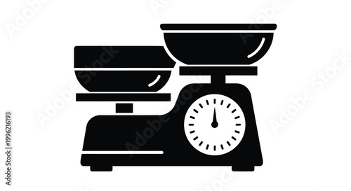 Vintage kitchen scale icon in a stark black silhouette