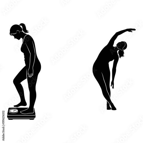 Fitness, woman, silhouette, vector icons, workout, exercise, healthy lifestyle