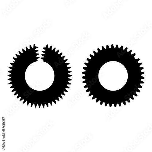 Gear icons, cogwheel symbols, mechanical gear, black silhouette