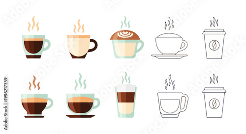 Variety of coffee cups and mugs.