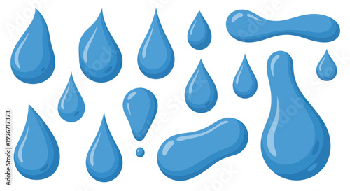 Blue water droplets on white background.