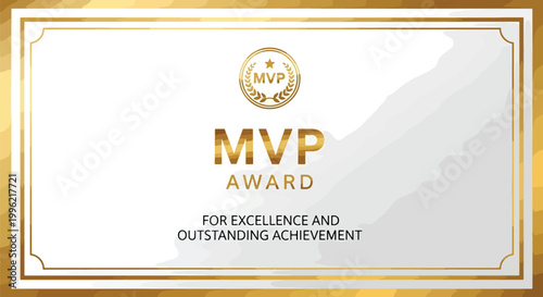 Most valuable player award certificate in golden frame with MVP emblem for outstanding achievement and excellence in sports competitions.