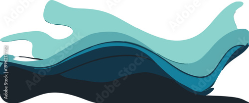 Abstract fluid shapes with varying shades of blue and teal create a dynamic visual representation of oceanic currents and underwater landscapes