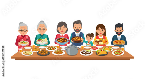 happy family enjoying a meal together at a long table