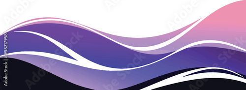 Abstract flowing waves of purple and pink gradient colors with white accents creating a dynamic and modern graphic design element isolated on transparent background
