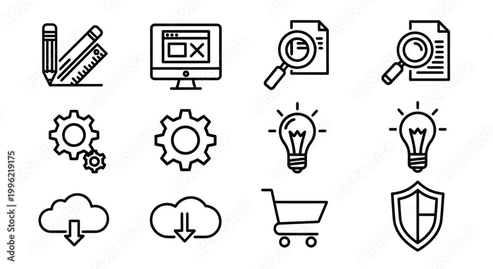 Fototapeta premium Business needs and goals concept icons set Vector