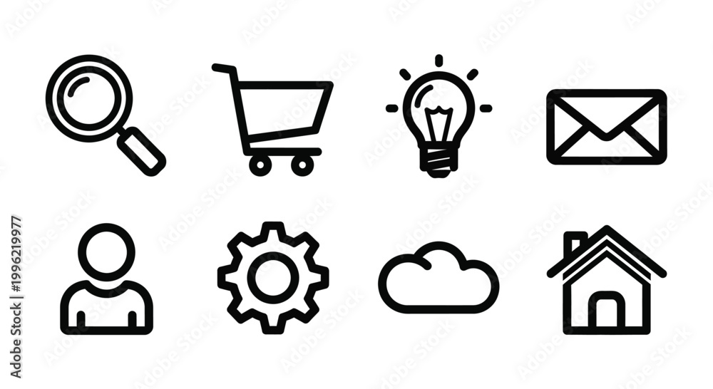 Fototapeta premium Vector icons set of simple objects and symbols Vector