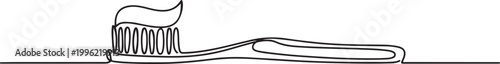 Continuous one line drawing of toothbrush and toothpaste.one line vector illustration on white background