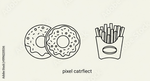 Hand drawn illustration of donuts and french fries.