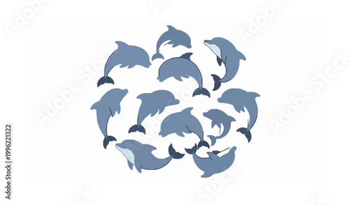 Cartoon dolphin collection vector set with playful marine mammals in swimming jumping and diving poses