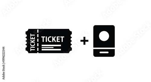 Black ticket and mobile phone graphic as a bold silhouette