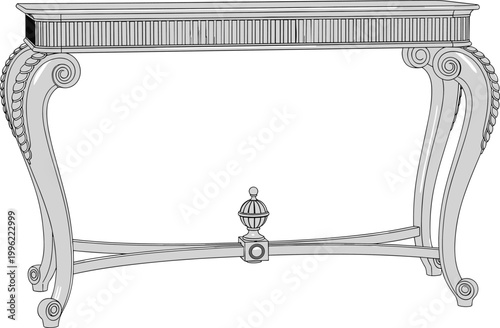 Classic Vintage Console Table with Elegant Curved Legs and Ornate Design Vector Illustration