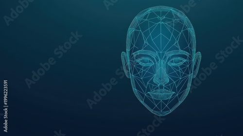Polygonal human face rendering exhibits geometric form low polygon human face depicted with faceted surface