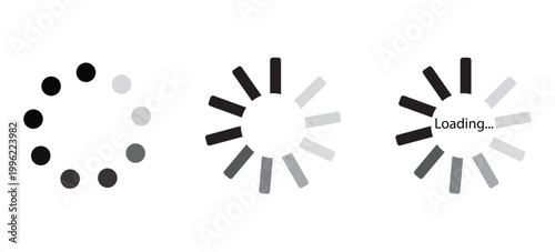 Circular loading icon vector set. UI progress spinner and buffering indicator symbols.