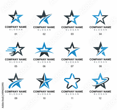 Collection of dynamic star logo templates for companies and branding