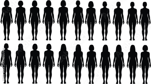 Collection of Female Silhouettes in Various Poses for Gender, Diversity, and Graphic Design Projects