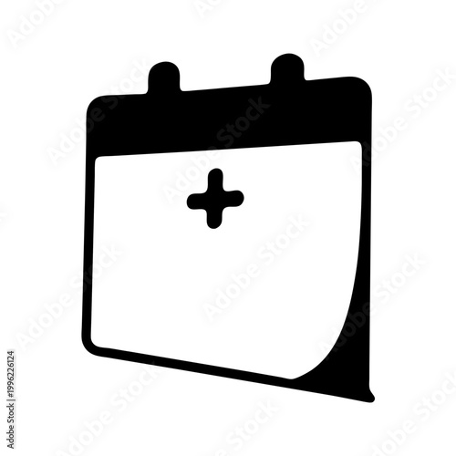 Medical calendar icon vector, healthcare appointment schedule symbol, black and white hospital date planner, clinical event reminder graphic