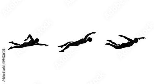 Photos Minimalist swimmer silhouettes set, black swimming athlete vector icons, profess
