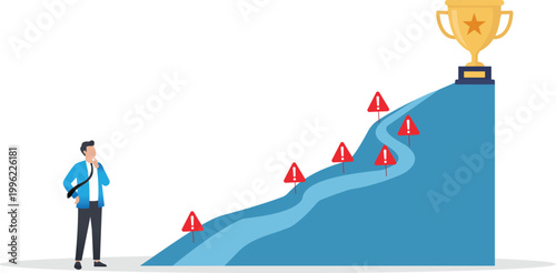 Business Professional Reaching for Gold Trophy and Champion Success Concept