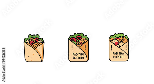Pad Thai Burrito Line art soft pastel abstract vector illustration