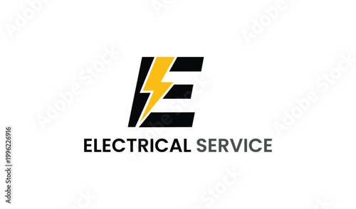 Electrical service logo with lightning bolt and letter e