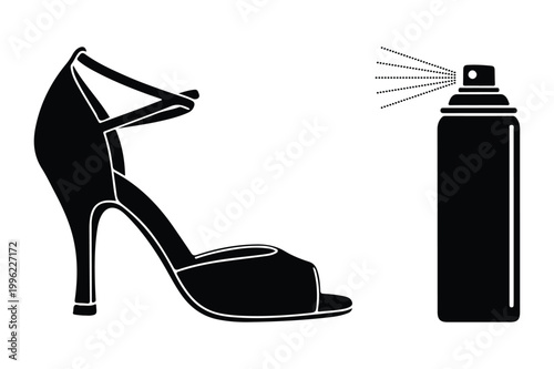 High heel shoe and aerosol spray can illustration with highheel, footwear