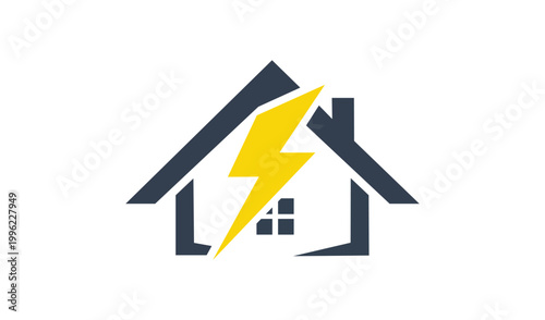 A house with a lightning bolt striking through it, symbolizing electrical issues or power surge in a home