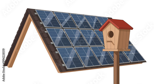 Solar panel with birdhouse eco friendly energy
