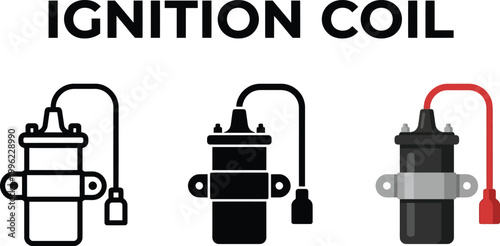 Ignition coil icons in different styles vector illustrations for automotive repair and car maintenance concepts isolated on white