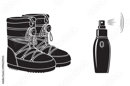 Winter moon boots and spray bottle with footwear dispenser cosmetic deodorant