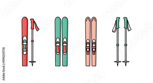 Ski poles Line art vector set simple abstract decorative