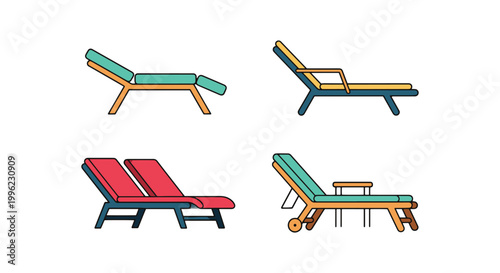 Patio Lounger Line art vector simple colorful pattern