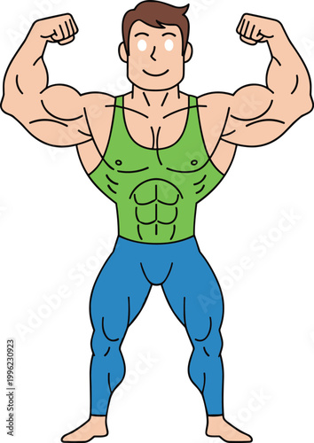 Muscular Man Flexing with Strong Bodybuilder Pose and Fitness Outfit Illustration