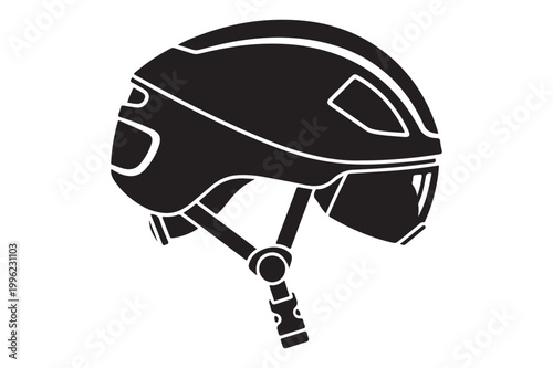Modern cycling helmet black and white vector illustration protection activity