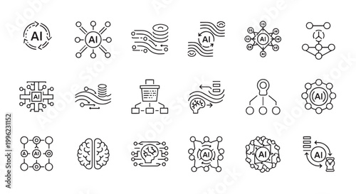 Artificial Intelligence and Machine Learning Neural Network Icon Set