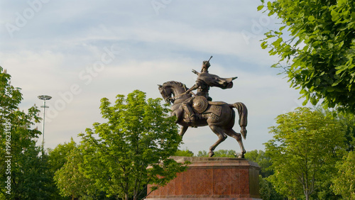 Amir Timur equestrian statue in Tashkent against clear sky