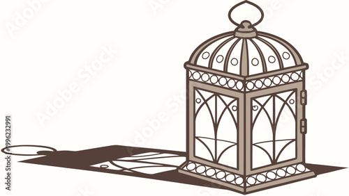 Vintage lantern, metal lantern, decorative lamp, brown illustration