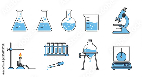 Collection of scientific laboratory equipment and tools.