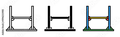 Automotive car lift icon set garage hydraulic hoist outline, solid and color styles, white background