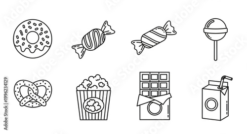 Collection of Hand Drawn Sweet Food Icons and Symbols.