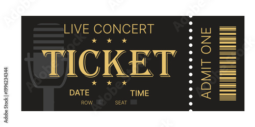 Concert ticket pass live music event admission show entry design