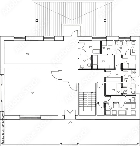 Architectural Floor Plan Illustration for Building Layout and Interior Design in Residential or Commercial Spaces