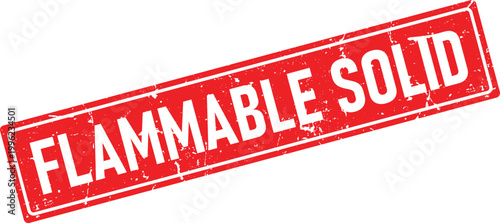 Grunge red rubber stamp impression stating FLAMMABLE SOLID in white text on white