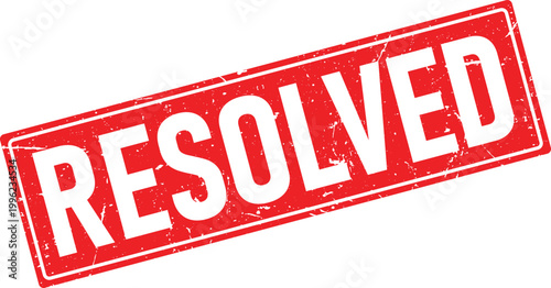 Grunge red rubber stamp impression with the word Resolved in distressed white letters isolated
