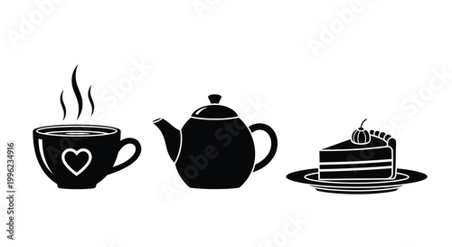 A charming tea time arrangement with cake presented as a silhouette