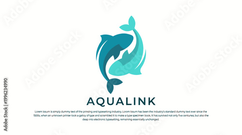A vibrant logo featuring two dolphins swimming together, symbolizing harmony and connection, ideal for brands related to marine life and water activities.